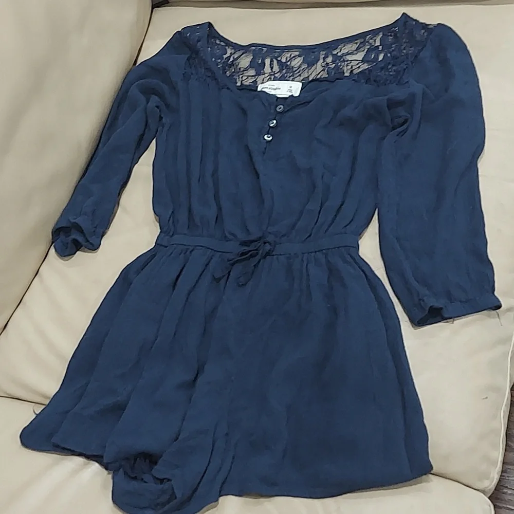 Abercrombie Kids Navy Lace button Accent Romper size M - Picture 2 of 7